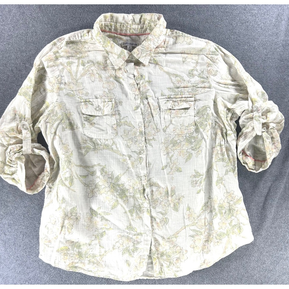 Croft & Barrow Cottagecore Floral Button Down XL Cotton Romantic Coastal Cream